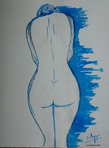 78315 - Au bord du bleu. (Encre de Chine sur papier de coton et de bambou, 48×36) (Dessin)