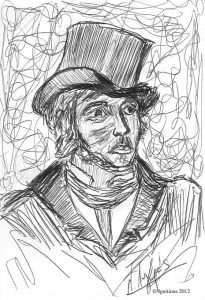 L'homme au chapeau de Delacroix. (Dessin sur papier B6, 12.5x17.5).