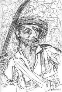 L'homme au sabre de Delacroix. (Dessin sur papier B6, 12.5x17.5).
