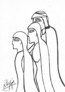Les Survivants Assyriens. (Feutre sur papier texture toile 17.7x12.7).