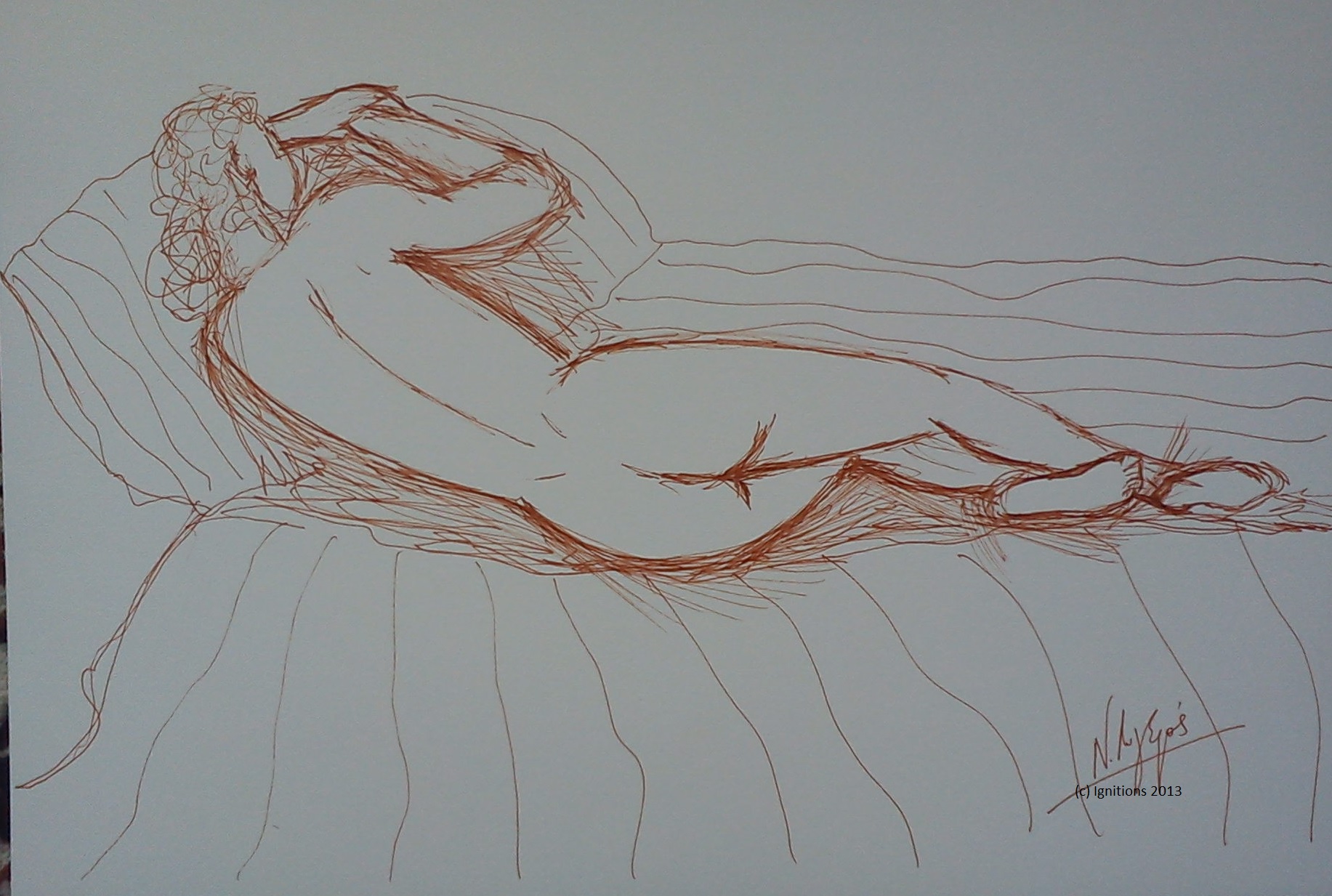 Femme couchée (Sanguine sur papier épais grain moyen 42x29.7 A3)