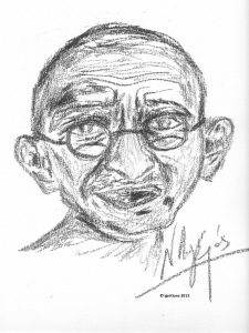 Gandhi (1869-1948) Fusain sur papier Canson 31x42