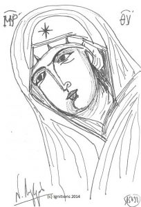 La Vierge Marie. (Dessin).