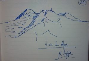 Vision des Alpes. (Dessin au feutre).