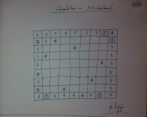 Computations on 9x9 chessboard. (Dessin au feutre).