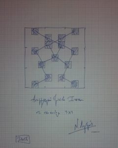 Ασσυμετρικό Μοτίβο Ίππου σε σκακιέρα 9x9. (Dessin au feutre).