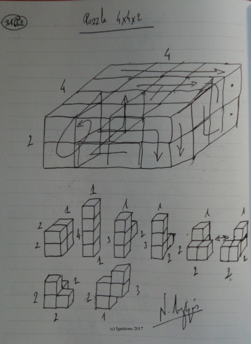Puzzle 4x4x2. (Dessin au feutre).