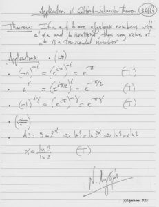 Application of Gelfond - Schneider Theorem. (Dessin au feutre).