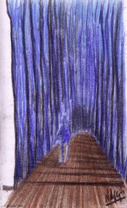 Ombre humaine dans la forêt bleue.