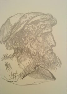 Tête d'un homme de profil coiffé d'un bonnet de Leonardo da Vinci.
