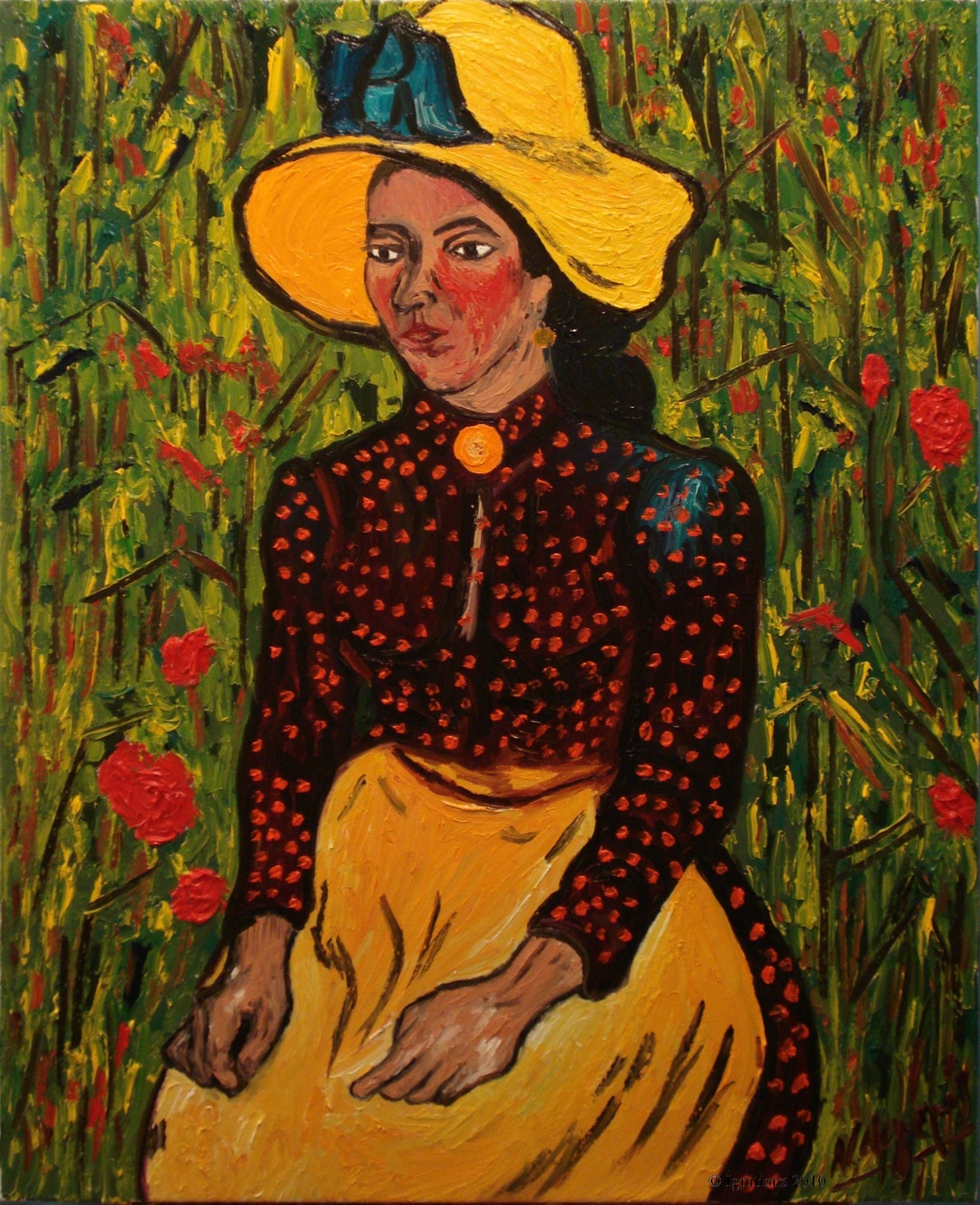 Portrait de jeune fille devant un champ de blé de Vincent.
