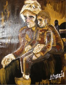 Souvenir de Vincent : Mère avec son enfant sur les genoux.