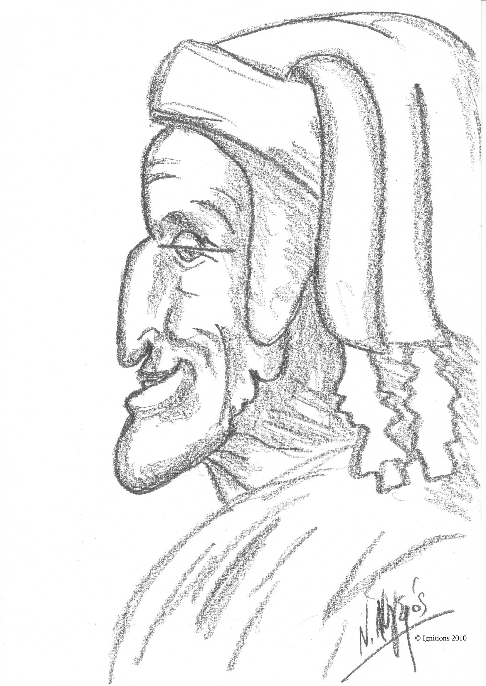 Caricature de Dante d'après Leonardo da Vinci.