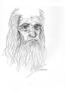 9439 - Le regard de Leonardo da Vinci. (Feutre noir sur Cahier A4, 21×29.7)