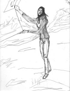 Jeune fille au cerf-volant. (Feutre sur papier Ingres 29.7x42)